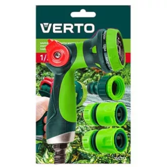 Set pistol de pulverizare Verto (8 funcții) 2 cuplaje rapide și racord robinet, 1/2", verde, 15G712 Set pistol de pulverizare Verto (8 funcții) 2 cuplaje rapide și racord robinet, 1/2", verde, 15G712