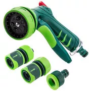 Set pistol de pulverizare Verto (7 funcții) 2 cuplaje rapide și racord robinet, 1/2", verde, 15G713