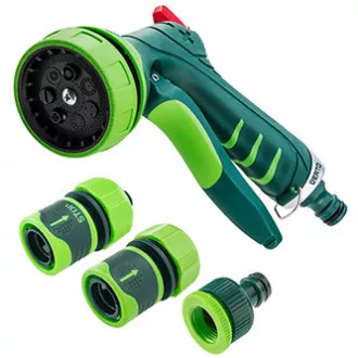 Set pistol de pulverizare Verto (7 funcții) 2 cuplaje rapide și racord robinet, 1/2", verde, 15G713