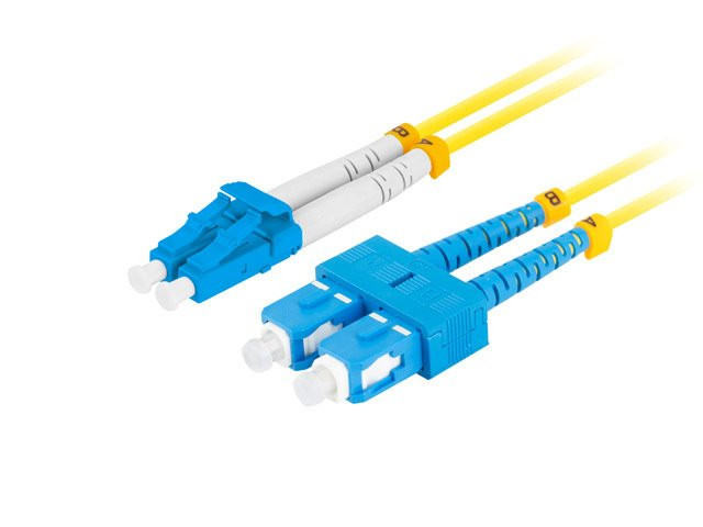 Cablu optic de conectare LANBERG SM SC/UPC-LC/UPC duplex 1m LSZH G657A1 diametru 3mm, culoare galbenă