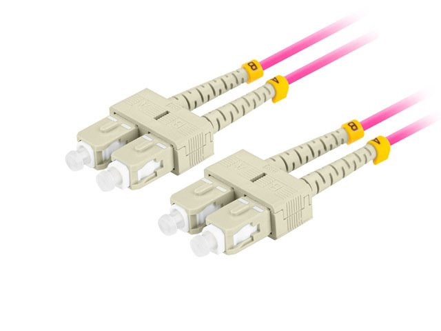 Cablu optic de conectare LANBERG MM SC/UPC-SC/UPC duplex 2m LSZH OM4 50/125 diametru 3mm, culoare magenta