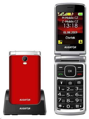 Aligator V710 Senior, Dual SIM, roșu-argintiu + suport de încărcare