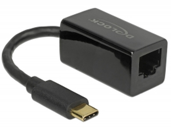 Delock Adaptor Super Speed USB (USB 3.1 Gen 1) cu USB Type-C™ de sex masculin > Gigabit LAN 10/100/1000 Mbps compact negru