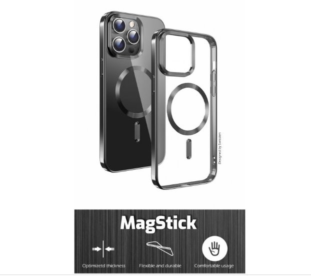 SWISSTEN CASE CLEAR JELLY MagStick METALLIC pentru IPHONE 14 BLACK