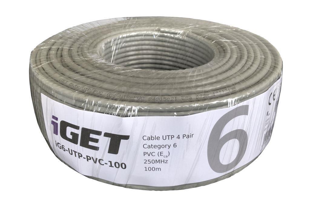 Cablu de instalație iGET CAT6 UTP PVC Eca 100m/cutie, cablu cu fir, cu clasa de reacție la foc Eca