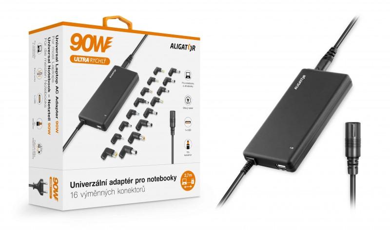 Adaptor universal pentru laptopuri cu 16 conectori interschimbabili si USB, 90W