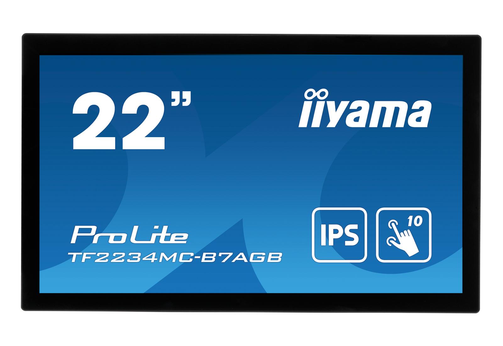 Ecran iiyama TF2234MC-B7AGB de 22": IPS, FullHD, capacitiv, 10P, 350cd/m2, VGA, HDMI, DP, IP65, negru