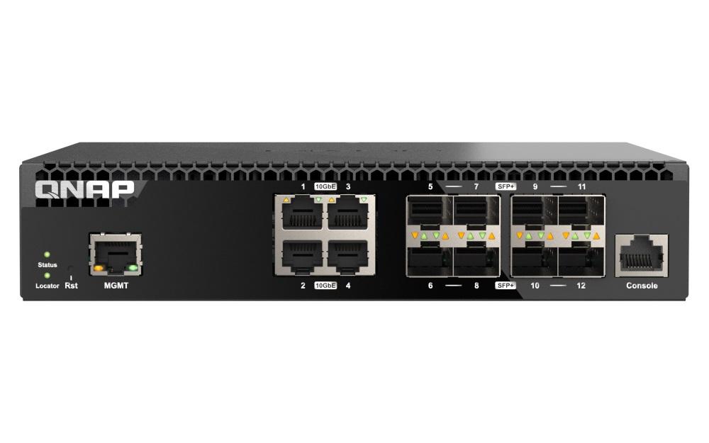 Switch gestionat QNAP QSW-M3212R-8S4T (4x porturi 10GbE + 8x porturi 10G SFP+, jumătate de lățime)