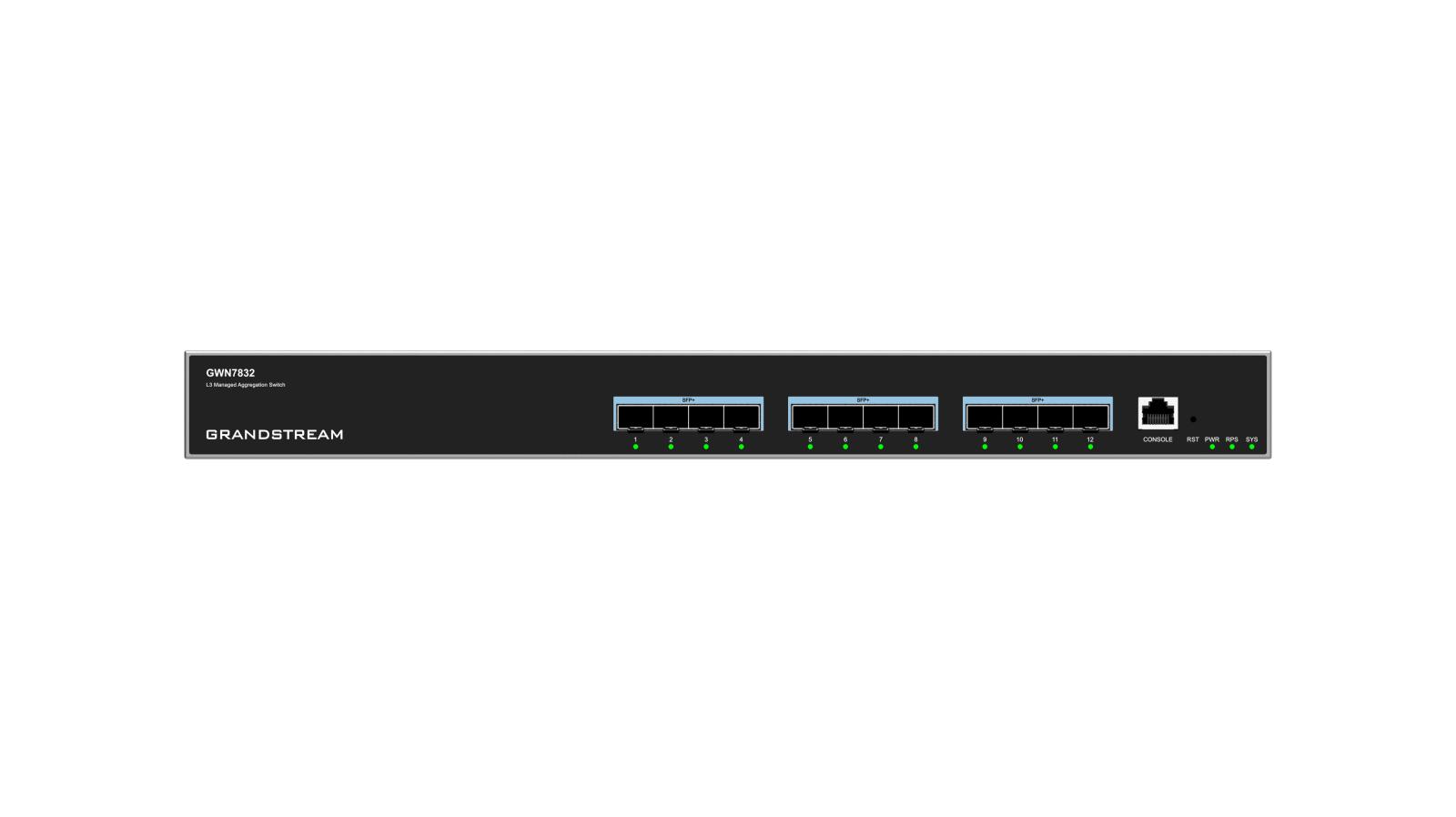 Switch de rețea Grandstream GWN7832 L3 cu 12 porturi SFP+, DHCP, QoS, VLAN, CLI