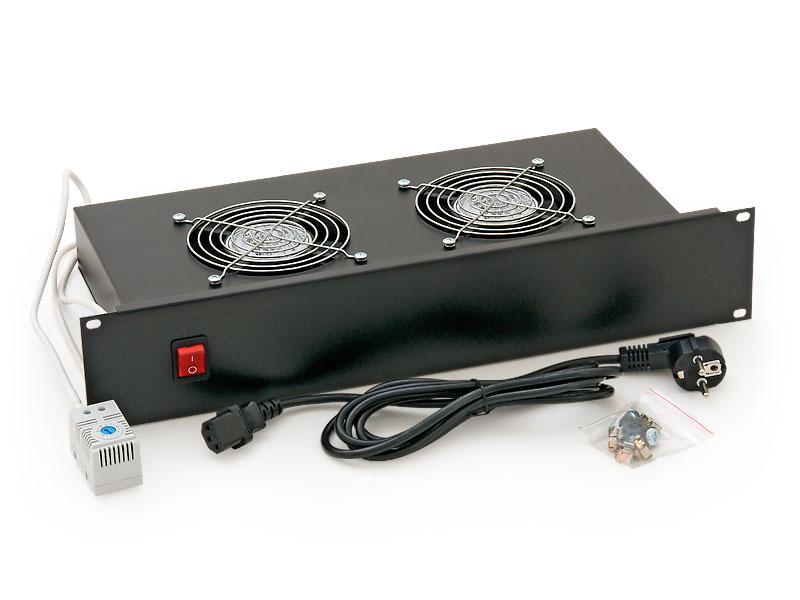 Unitate ventilator orizontală 19" 2xventilatoare - termostat 220V/46W 2U negru