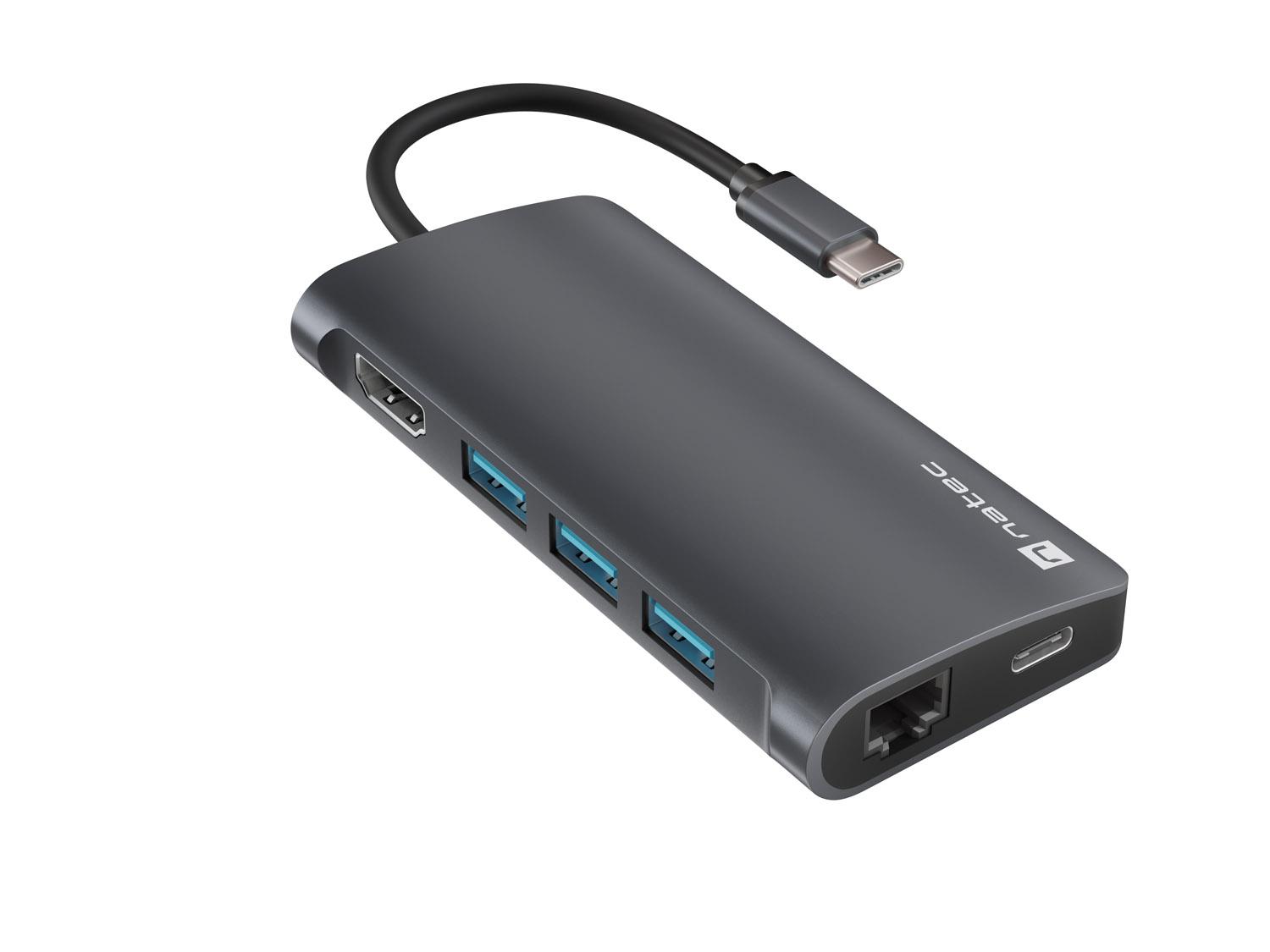 Adaptor multiport Natec FOWLER 2 3X HUB USB 3.0, HDMI 4K, USB-C, RJ45, SD, MICRO SD