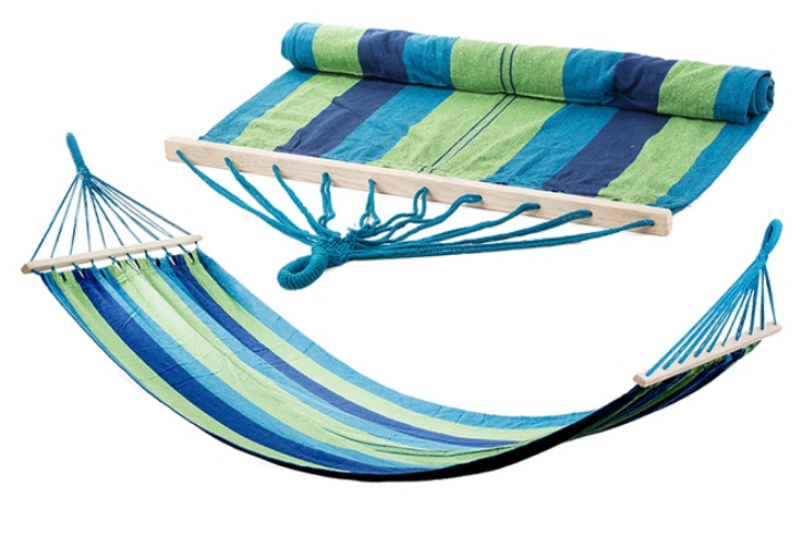 Hamac din bumbac NET albastru-verde cu cadru - 200x80 cm