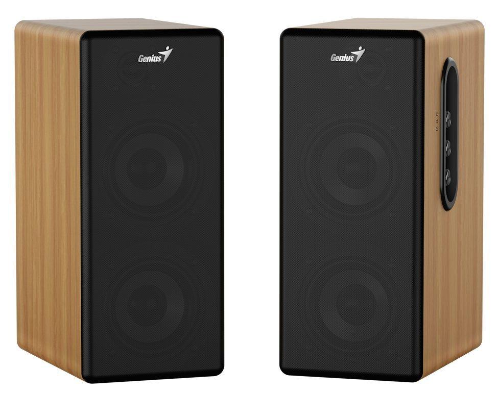 Boxe Genius SP-HF1220BT, 2.0, 45W, mufă de 3,5 mm, Bluetooth, lemn, control bas și treble, ieșire pentru căști, maro-negru
