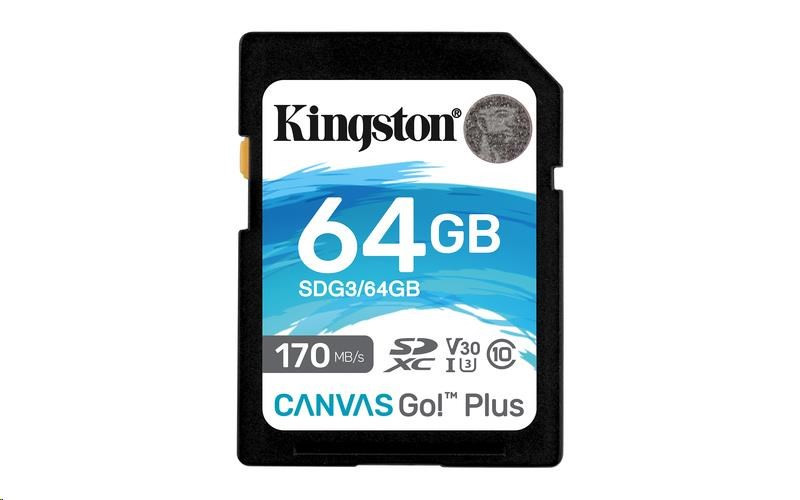 Card Kingston SDXC 64GB Canvas Go! Plus, R:170/W:90MB/s, Clasa 10, UHS-I, U3, V30