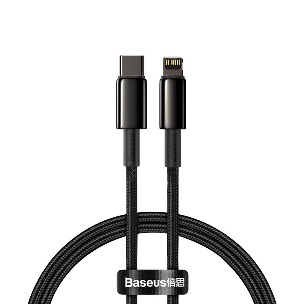 Cablu de încărcare rapidă / date Baseus Tungsten Gold USB-C la Lightning PD 20W 1m, negru