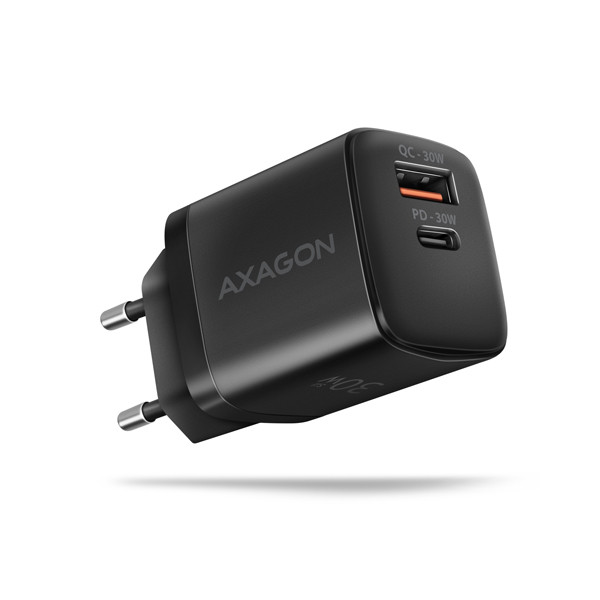 AXAGON ACU-PQ30 Încărcător de alimentare 30W, 2x port (USB-A USB-C), PD3.0/PPS/QC4 /SFC/AFC/Apple, negru